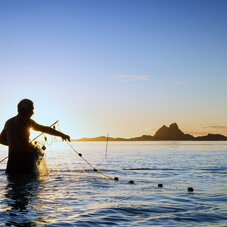 homme qui fait de la pêche au filet 